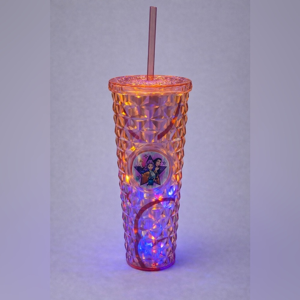 KPOP Light Up Tumbler Cup With Straw Faceted Orange LED